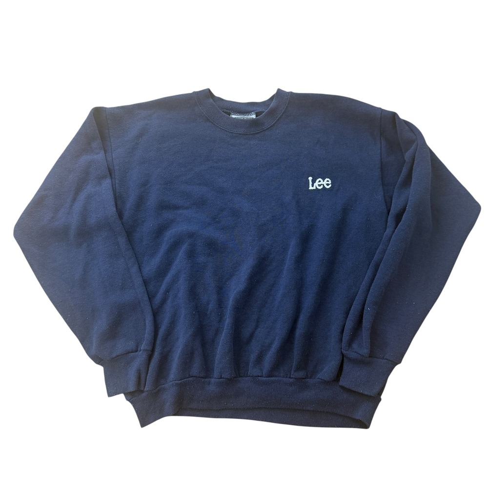 Lee Heavyweight Crewneck Sweatshirt Vintage 90s Made in USA Medium Navy Blue